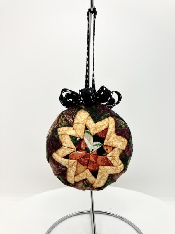 Orange, Brown and Leaves Print 3 inch round Ornament