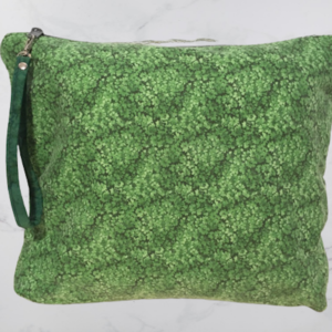 11" x 13" hand-sewn zippered bag with wristlet made with repurposed fabric