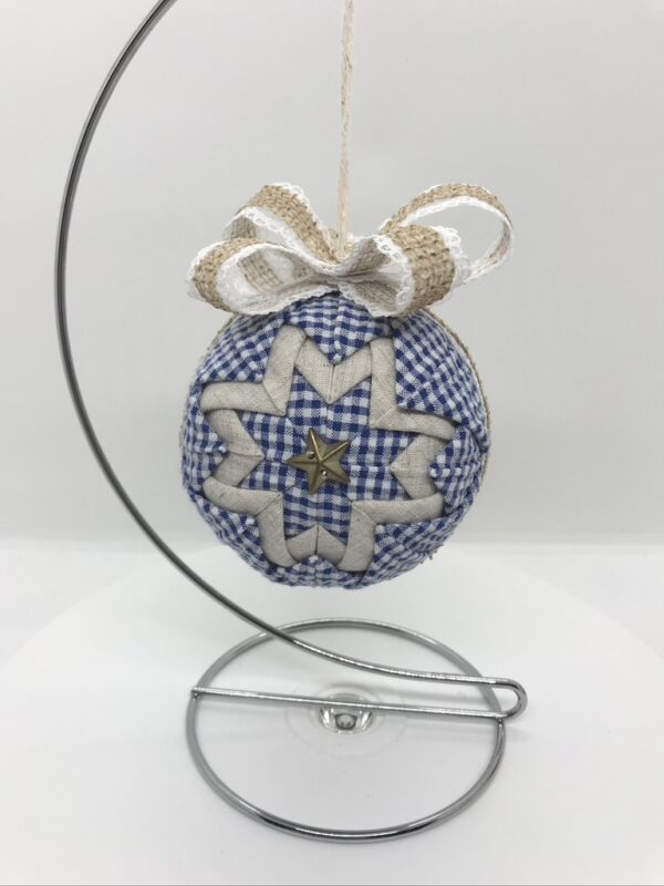 Hanging Front of Blue Gingham Farmhouse Vintage 3" Ornament