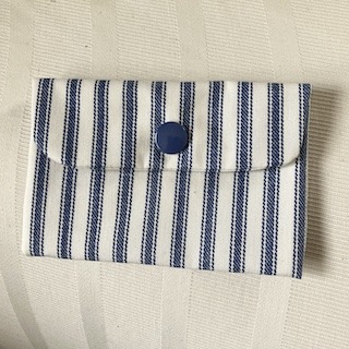 Navy Blue and Cream Ticking Mini Wallet